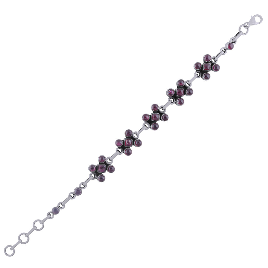 Garnet Natural Gemstone 925 Sterling Solid Silver Round Cabochon Handmade Bracelet
