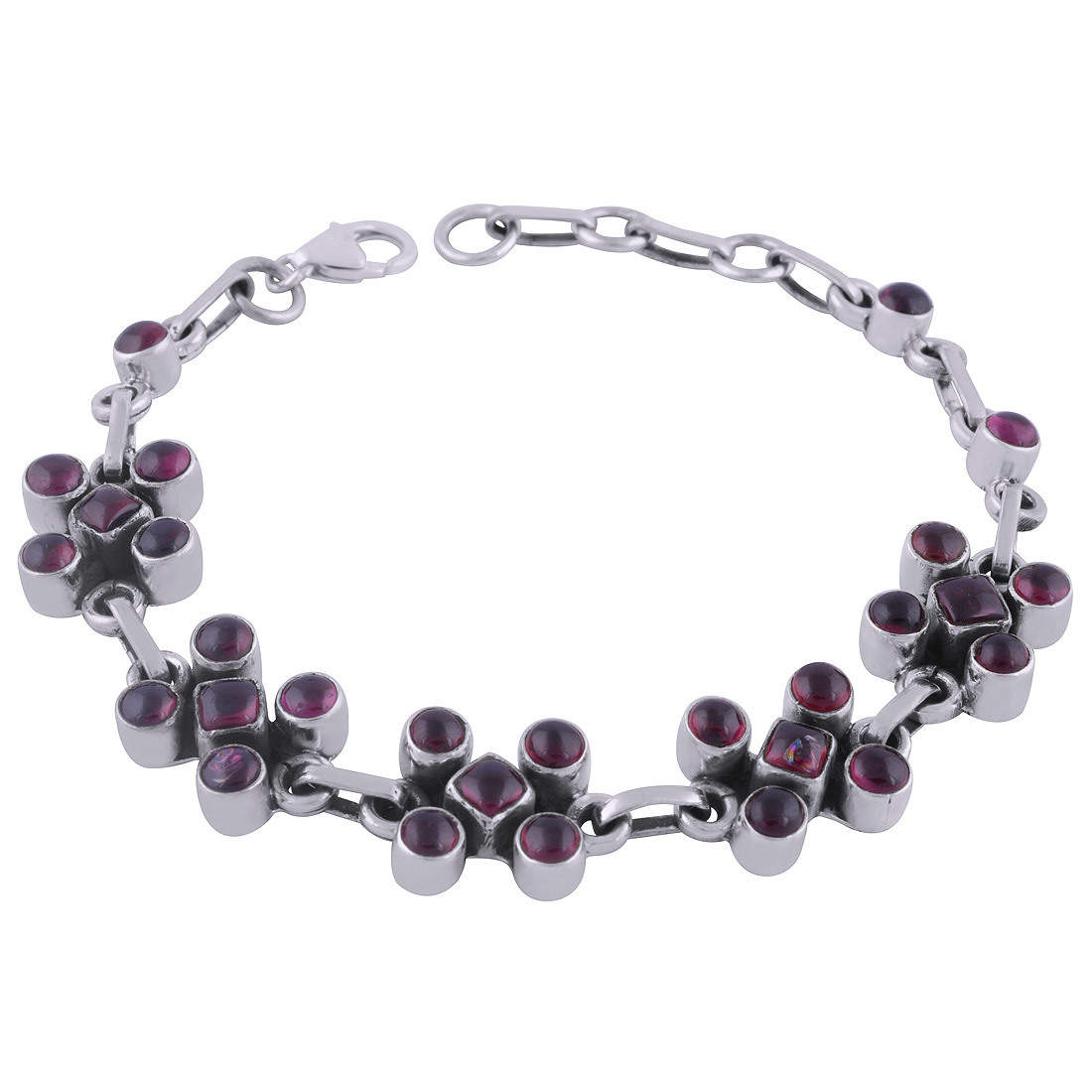 Garnet Natural Gemstone 925 Sterling Solid Silver Round Cabochon Handmade Bracelet