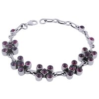 Garnet Natural Gemstone 925 Sterling Solid Silver Round Cabochon Handmade Bracelet