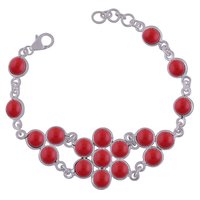 Garnet Natural Gemstone 925 Sterling Solid Silver Round Cabochon Handmade Bracelet