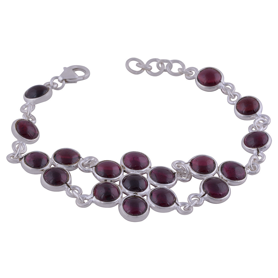 Garnet Natural Gemstone 925 Sterling Solid Silver Round Cabochon Handmade Bracelet