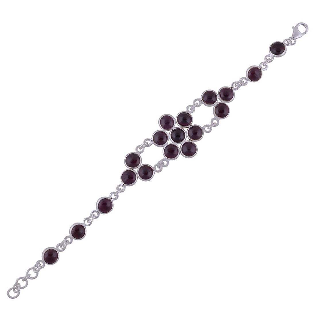 Garnet Natural Gemstone 925 Sterling Solid Silver Round Cabochon Handmade Bracelet