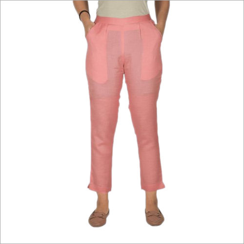 Plain Ladies Baby Pink Cotton Pant