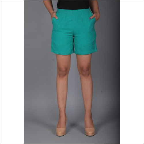 Ladies Turquoise Cotton Shorts
