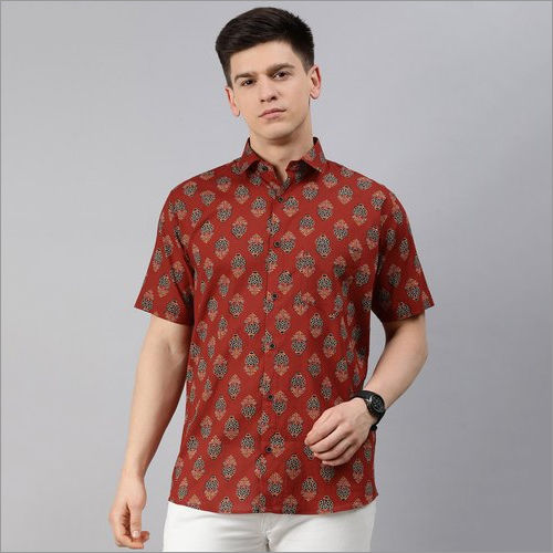 Millennial Mens Red Cotton Short Sleeves Shirts