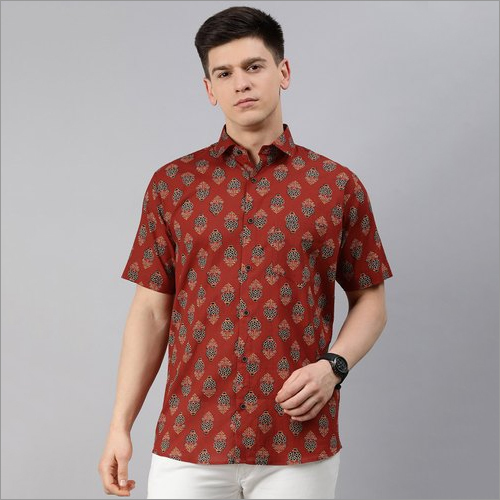 Millennial Mens Red Cotton Short Sleeves Shirts Gender: Male
