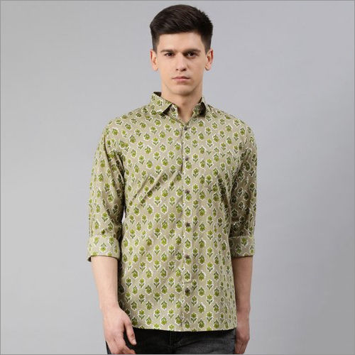 Millennial Printed Green Cotton Full Sleeves Shirts