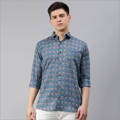 Millennial Blue Cotton Full Sleeve Shirt