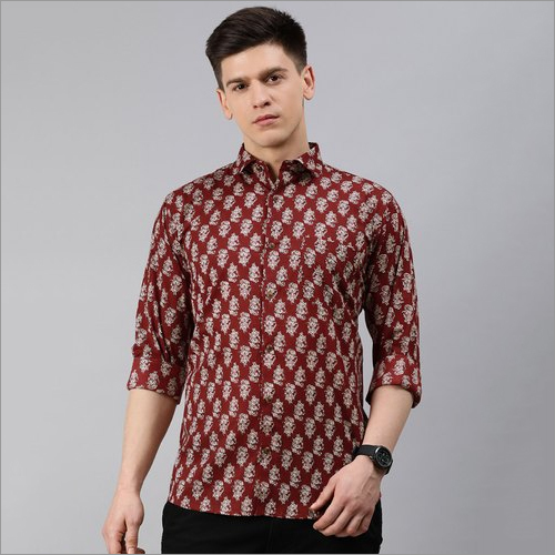 Breathable Millennial Mens Maroon Cotton Full Sleeves Shirts