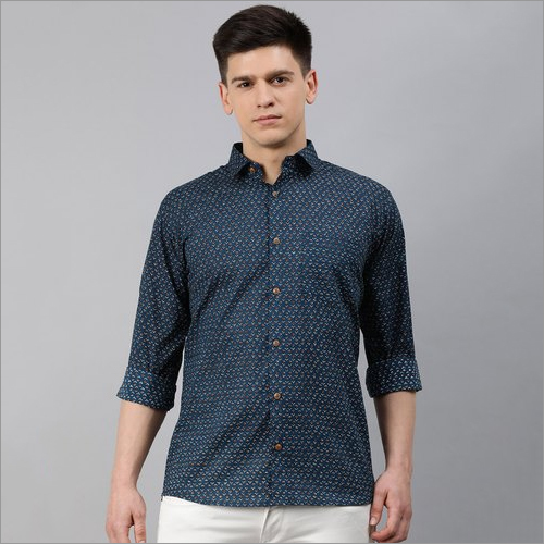 Millennial Printed Blue Cotton Full Sleeve Shirt For Men