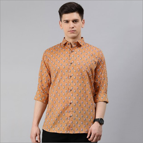 Millennial Mens Orange Cotton Full Sleeves Shirts