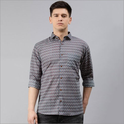 Millennial Grey Cotton Full Sleeve Shirts For Men