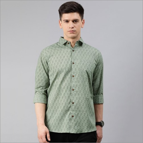 Millennial Mens Green Cotton Full Sleeves Shirts