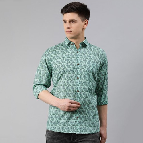 Millennial Mens Sea Green Cotton Full Sleeves Shirts