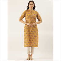 Ladies Cotton Mustard Straight Kurti