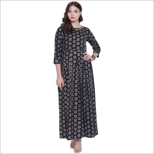 Ladies Dark Black Printed Cotton Kurti