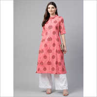 Ladies Divena Peach Printed A Line Kurti