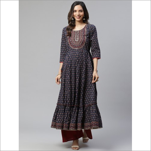 Ladies Divena Indigo Cotton Printed Tunic Kurti Size: Extra Small