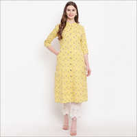 Ladies Yellow Ikkat Khadi Straight Kurti