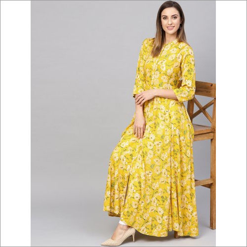 Washable Ladies Yellow Rayon Floor Length Kurti