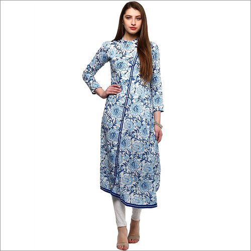 Ladies Checkered Poly Crepe A-Line Kurti Length: 48 Inch (In)