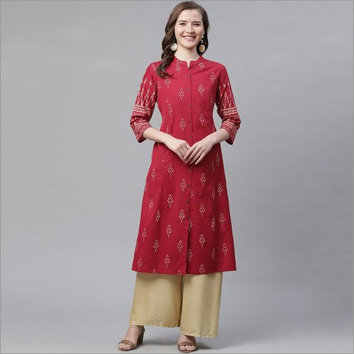 Ladies Maroon Khadi A Line Kurti