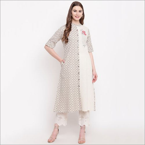 Off White Ladies A Line Khadi Kurti