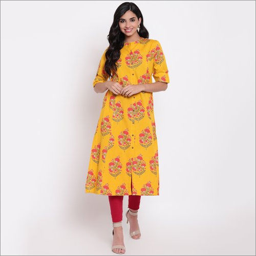 Ladies A Line Cotton Printed Kurti