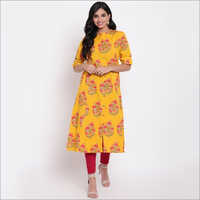 Ladies A Line Khadi Printed Kurti