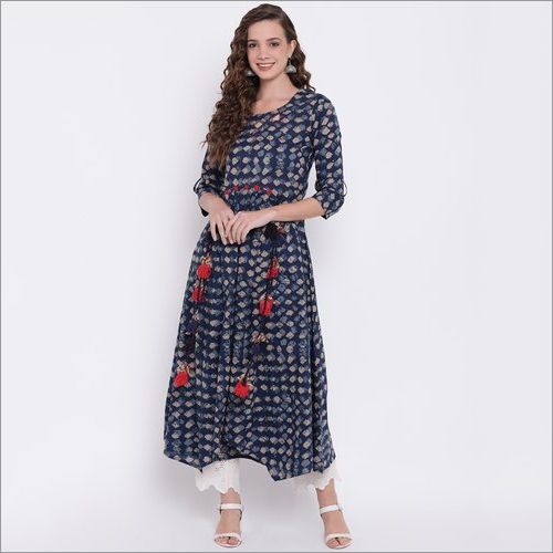 Ladies Indigo A Line Cotton Kurti