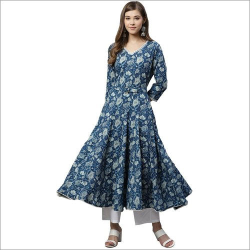 Ladies Indigo Flaired Kurti With Belt