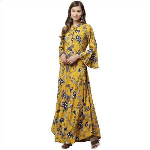 Washable Ladies Mustard Rayon Anarkali Kurti