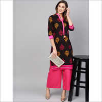 Ladies Printed Black Cotton Kurti