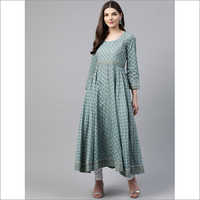 Ladies Divena Indigo Blue Printed High Low Kurti