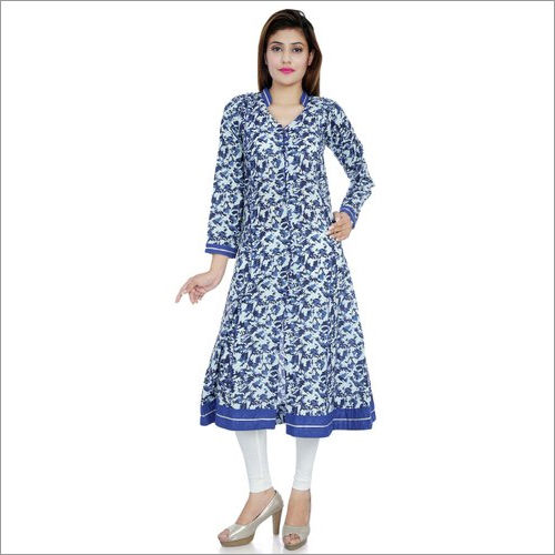 Ladies Indigo Blue Front Open Cotton Kurti