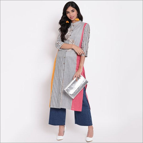 Ladies Multicolor Straight Cotton Kurti