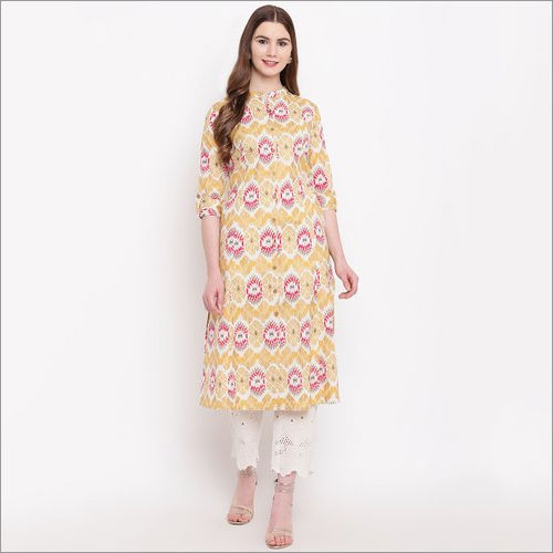 Breathable Ladies Yellow A Line Khadi Kurti