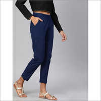 Ladies Blue Cotton Regular Pants
