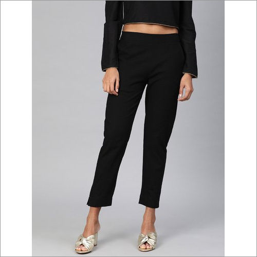 Ladies Black Cotton Regular Pants