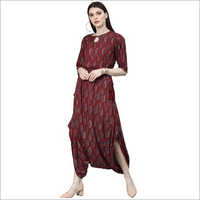 Ladies Maroon Rayon Jumpsuit Style Kurti