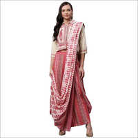 Ladies Drape Style Kurti Palazzo Set With Attached Dupatta