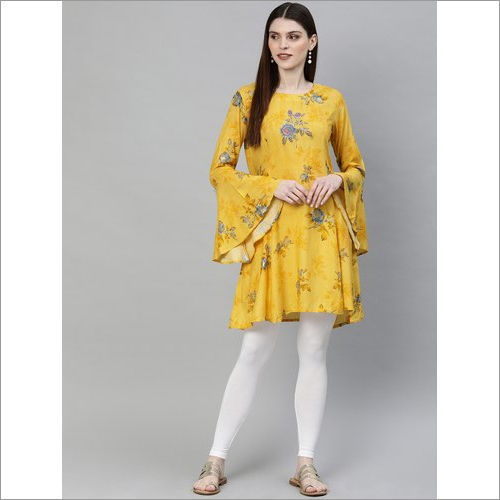 Ladies Yellow Rayon Short Kurti