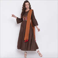 Ladies Brown Khadi Embroidered Kurti