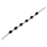 Black Onyx Natural Gemstone 925 Sterling Solid Silver Oval Cabochon Handmade Bracelet