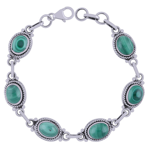 Malachite Natural Gemstone 925 Sterling Solid Silver Oval Cabochon Handmade Bracelet