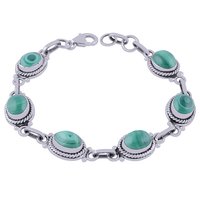 Malachite Natural Gemstone 925 Sterling Solid Silver Oval Cabochon Handmade Bracelet