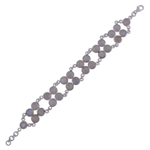 Rainbow Natural Gemstone 925 Sterling Solid Silver Round Cabochon Handmade Bracelet