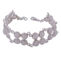 Rainbow Natural Gemstone 925 Sterling Solid Silver Round Cabochon Handmade Bracelet