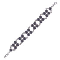 Rainbow Natural Gemstone 925 Sterling Solid Silver Round Cabochon Handmade Bracelet