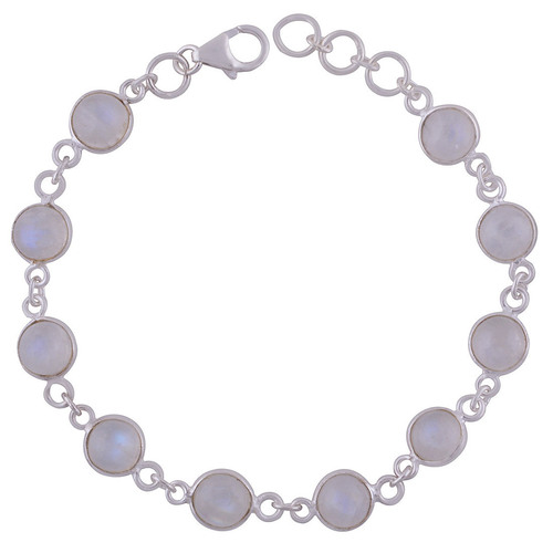 Rainbow Natural Gemstone 925 Sterling Solid Silver Round Cabochon Handmade Bracelet